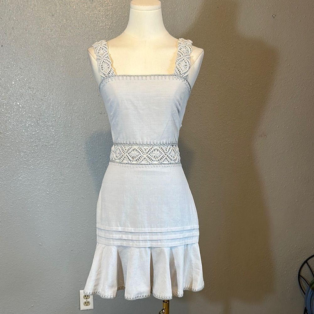 NEW Jonathan Simkhai flora Macrame strap mini dress in breeze color size o